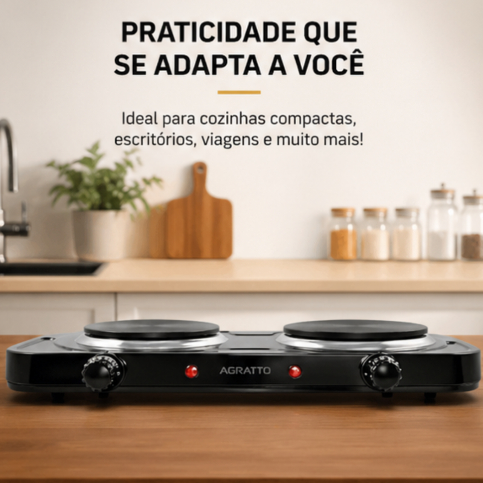 Fogão Elétrico Portátil 2 Bocas Cooktop 2500W Agratto Mesa Controle Temperatura