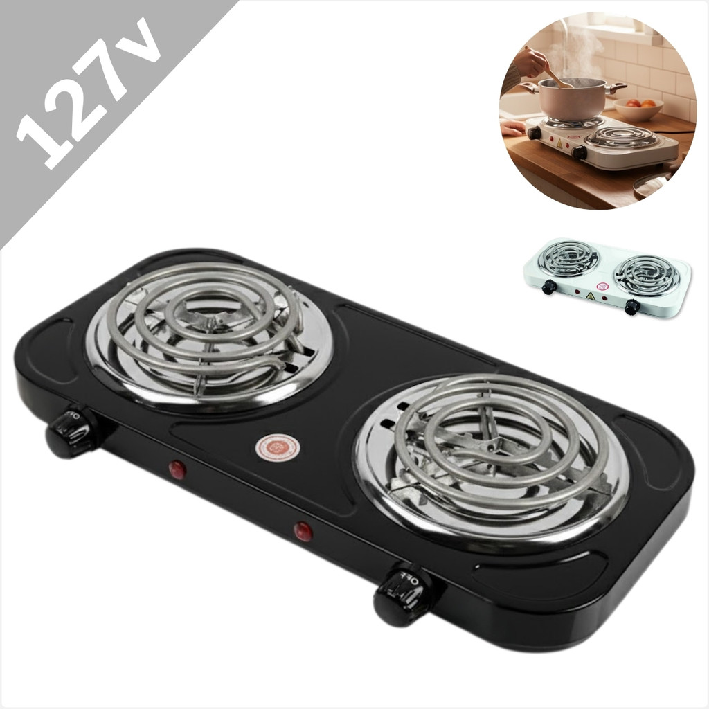 Fogareiro Elétrico Portátil 2 Bocas Espiral 2000W 127V Cooktop De Mesa Para Cozinha e Camping