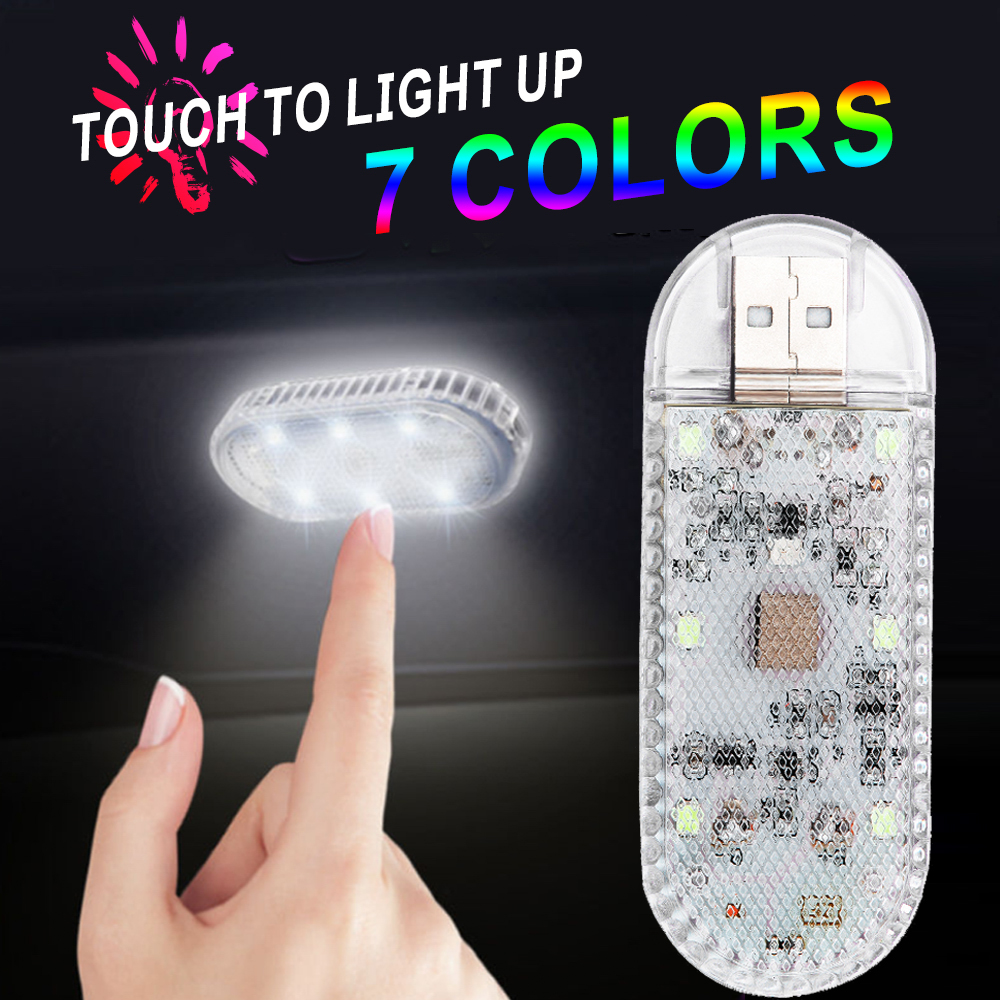6 LED Touch Lamp para Carro, Luz Interna Recarregável, Luz de Teto para Leitura, Mini Luz USB para Porta-malas