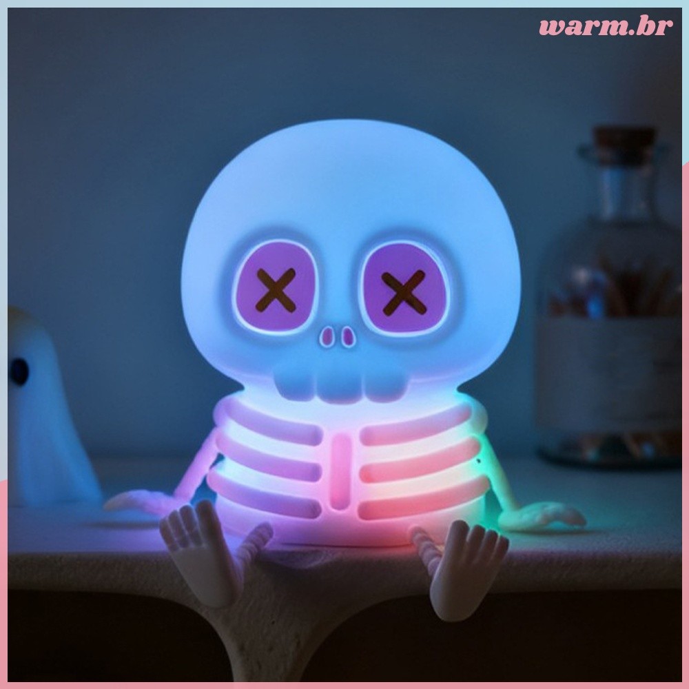 Caveira Touch Night Light RGB Mudança De Cor Lâmpada De Decoração De Halloween Carga Tipo C [waroom.br]