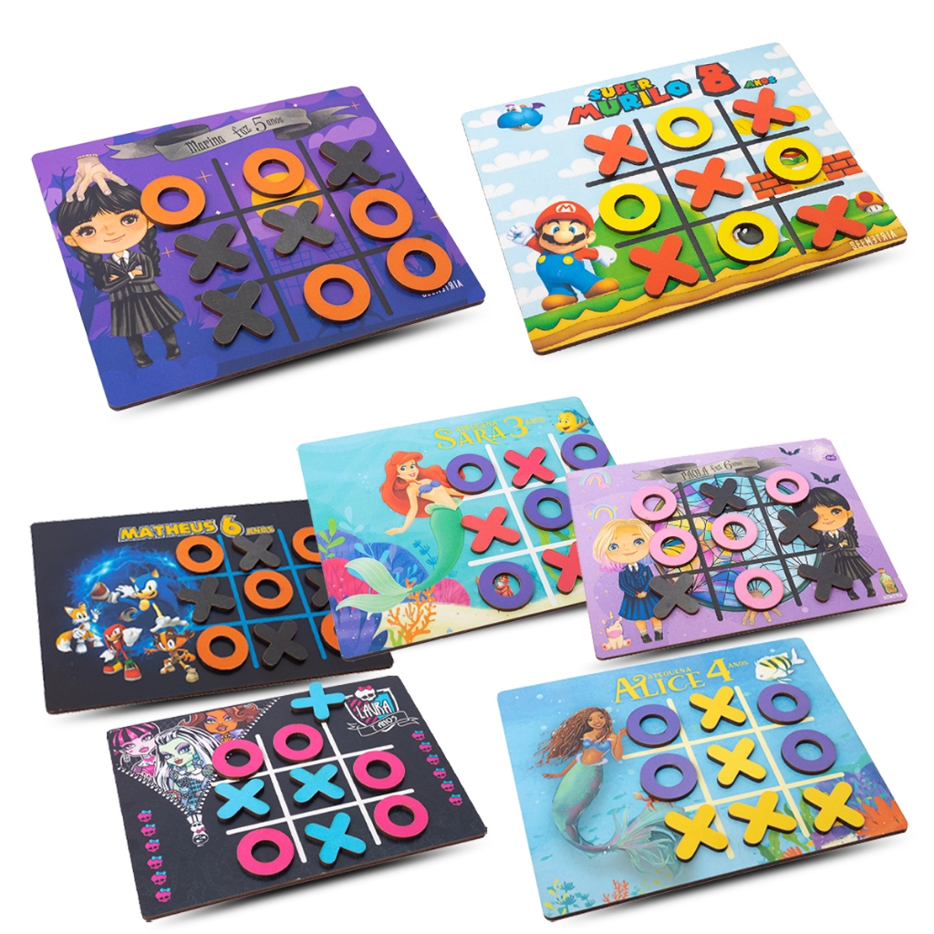 10 Jogo da Velha Lembrancinha Personalizado Com Nome 14x18cm Infantil de Mdf