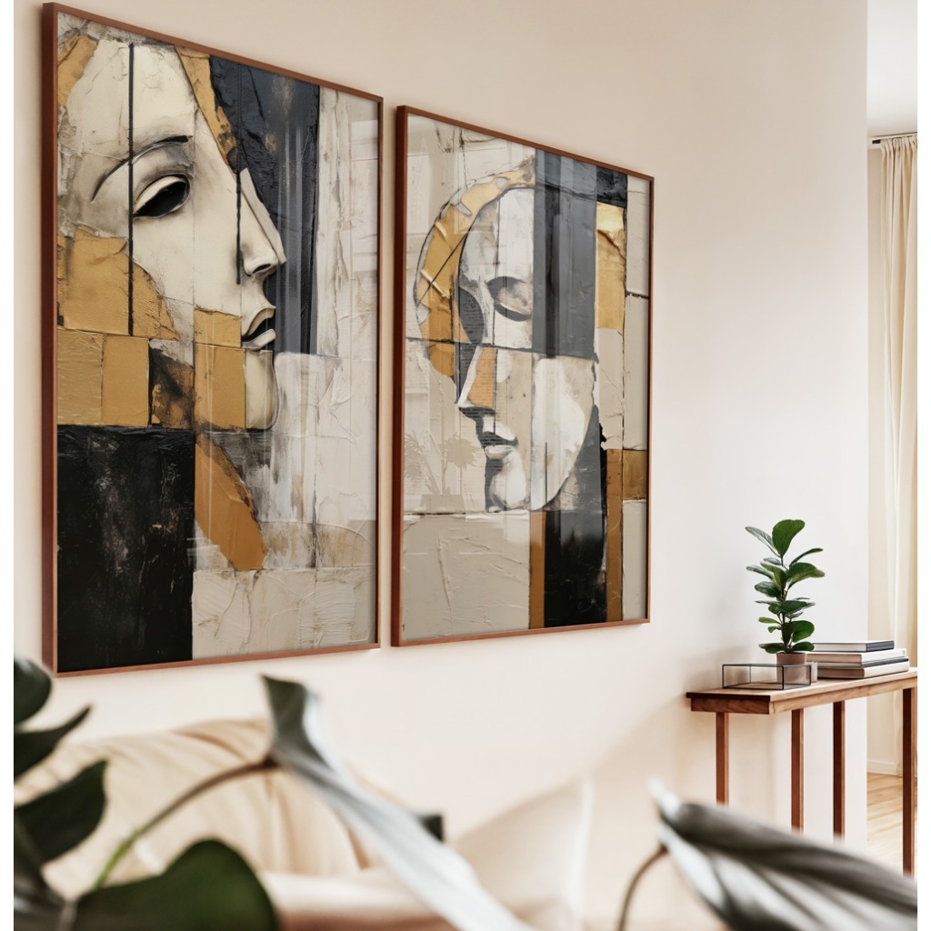 Quadro Abstrato Para Sala Quadro Decorativo Com Moldura E Vidro Quadro Decoração Quarto Duo Dourado