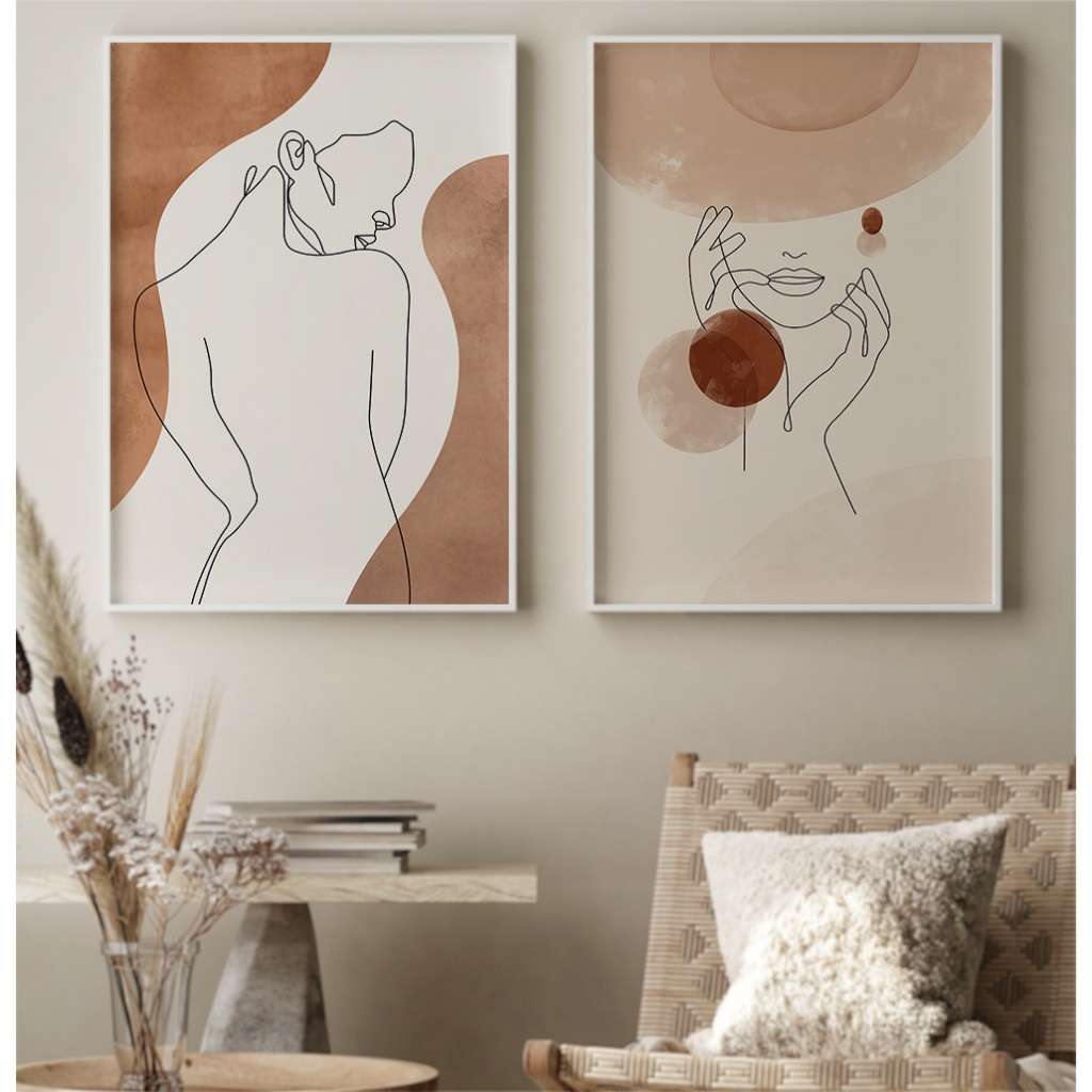 Quadro Minimalista Com Moldura Vidro Quadro Decorativo Quarto Quadro Feminino Abstrato Silhueta Duo