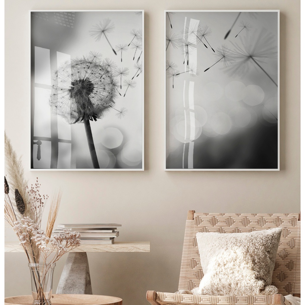 Quadro Dente De Leão Preto E Branco Com Moldura E Vidro Quadro Decorativo Sala Grande Desfocado Kit