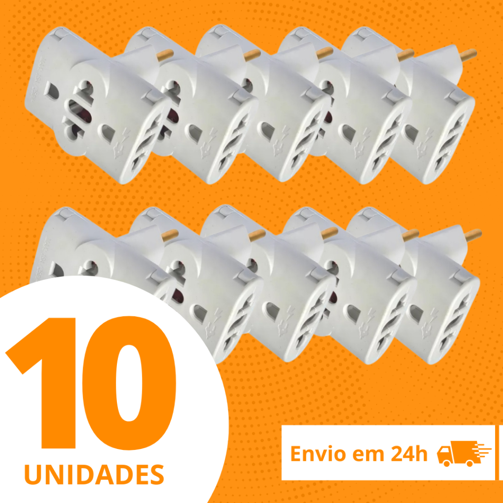 Kit 3 a 15 Adaptadores de Tomada Benjamin T 10A Pino Maciço Adaptador Resistente