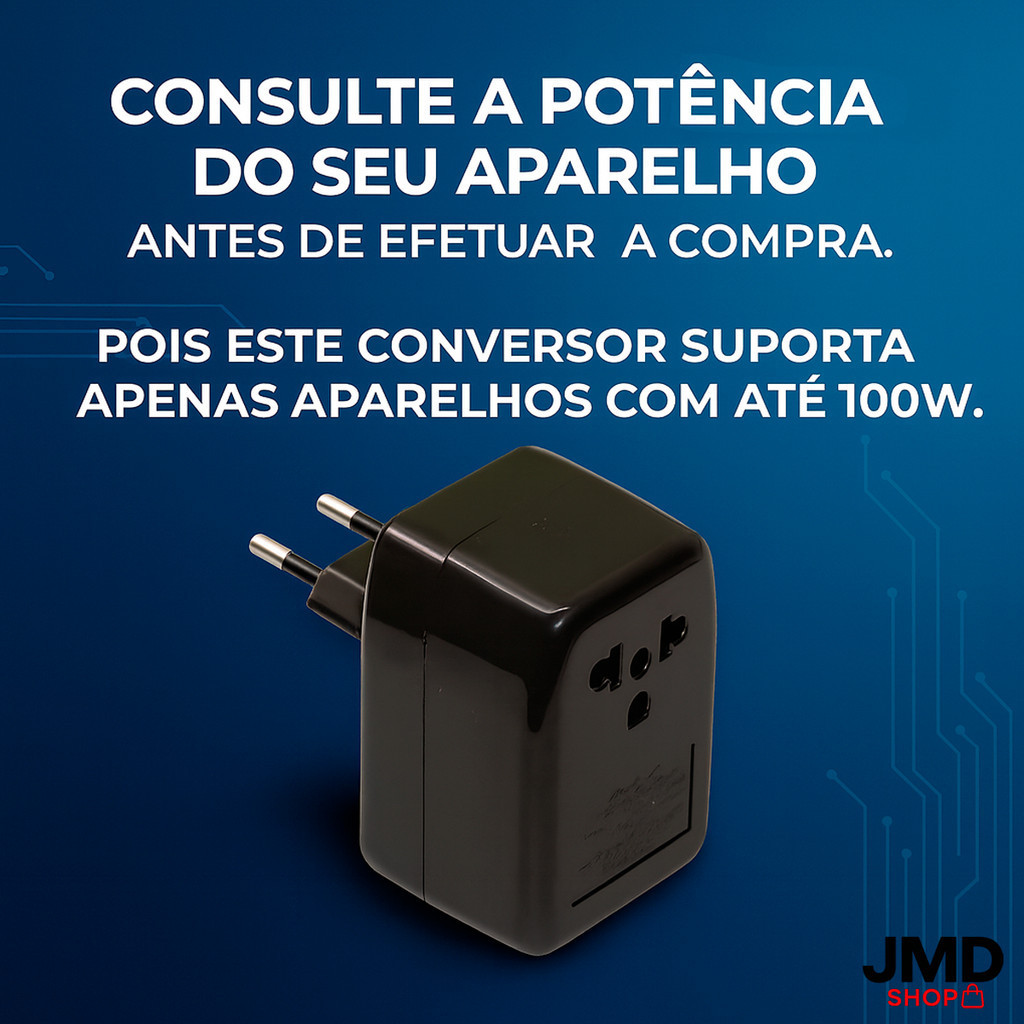Conversor de Voltagem Bivolt 100W  Transforma 110V em 220V e vice-versa