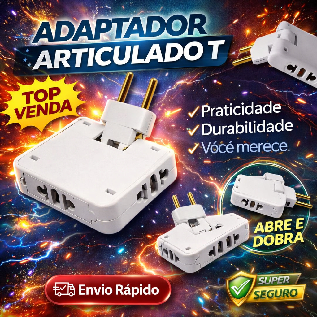 ADAPTADOR ARTICULADO DE TOMADA DOBRAVEL BRANCO 110/220V BIVOLT 10A TRES ENTRADAS
