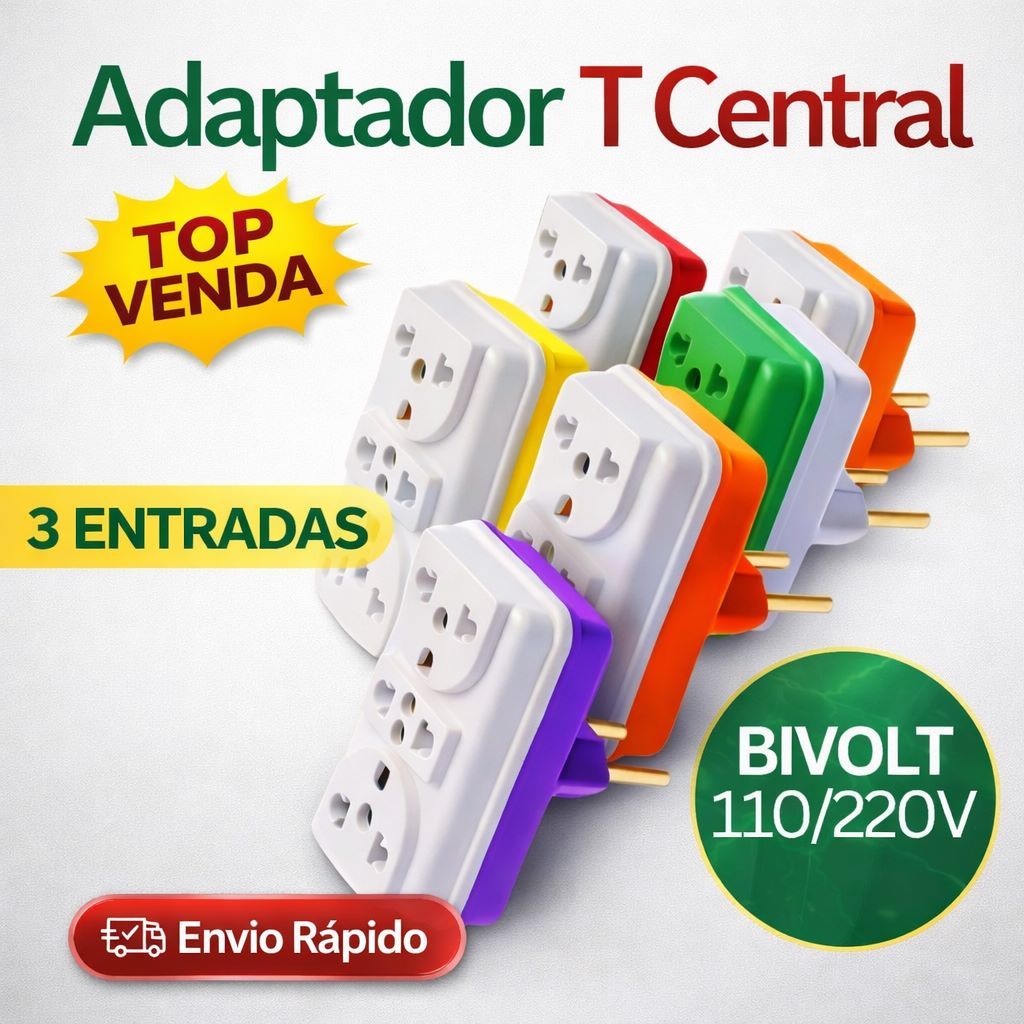 Adaptador T Central Tomada benjamin com 3 entradas 10-20A bivolt  COR SORTIDA