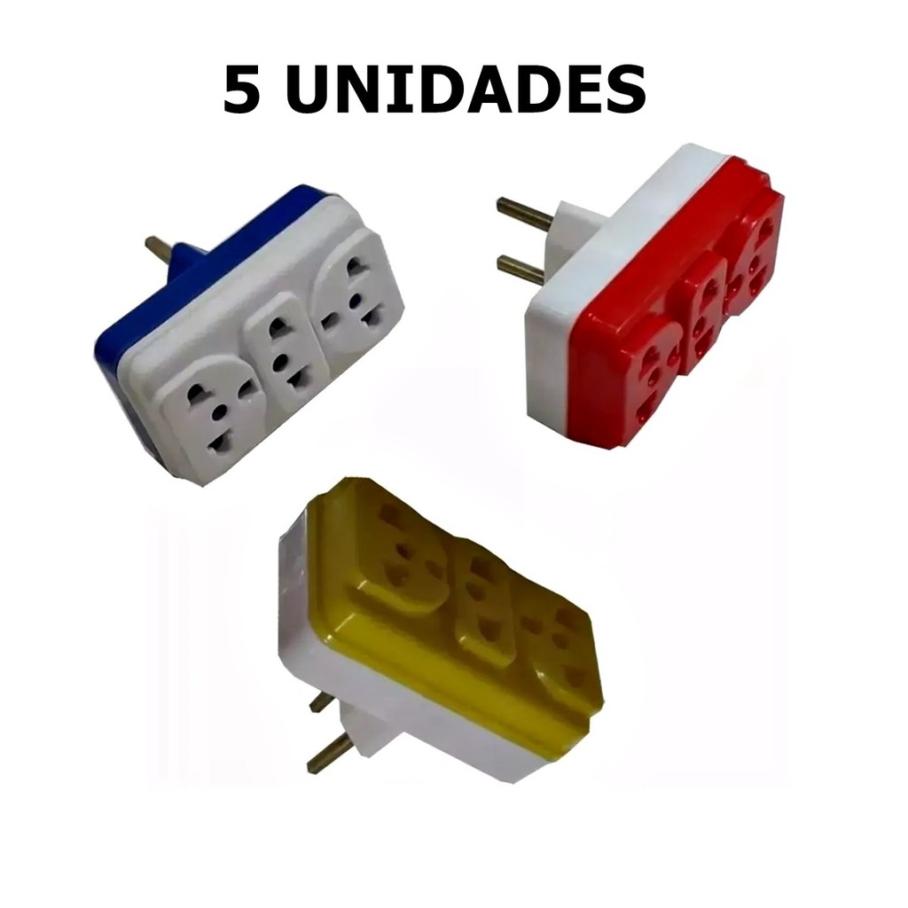 5 Adaptador Colorido Todas Tomadas Padrão Novo Benjamin Triplo