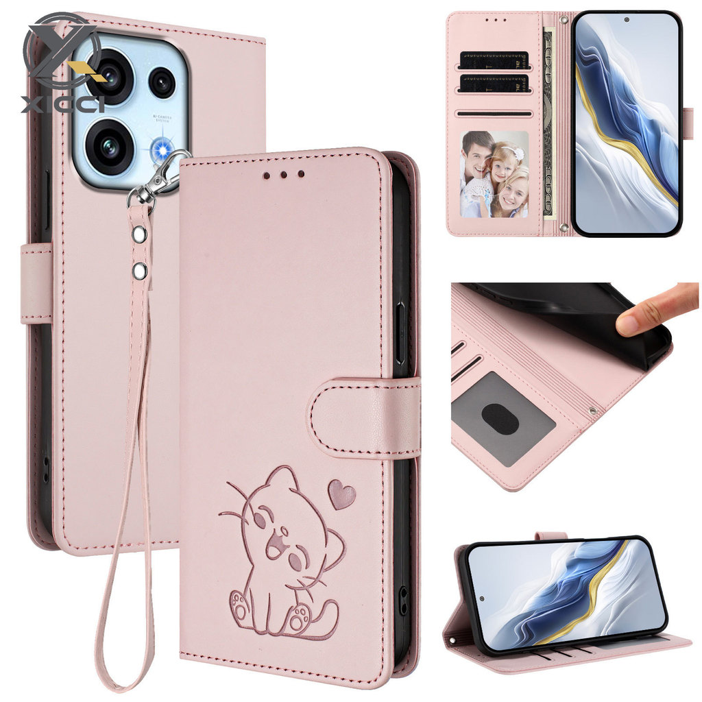 XICCI Para OPPO Reno 16 5G/16Pro 16F 5G Love Cat Couro Business Wallet Flip Cover Slot Cartão Protetor À Prova De Choque