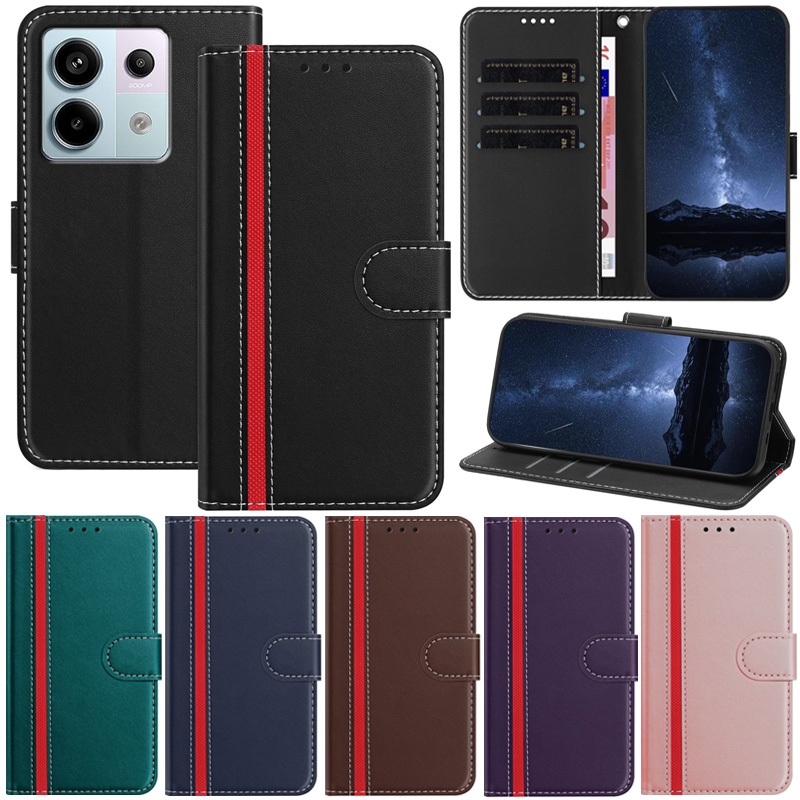 Capa De Luxo Para Xiaomi Poco M7 Pro 5G X7 Redmi Note 14 + 5G 13 4G 5G 13 5G Slim Book Wallet Couro Slot Cartão Flip Ski