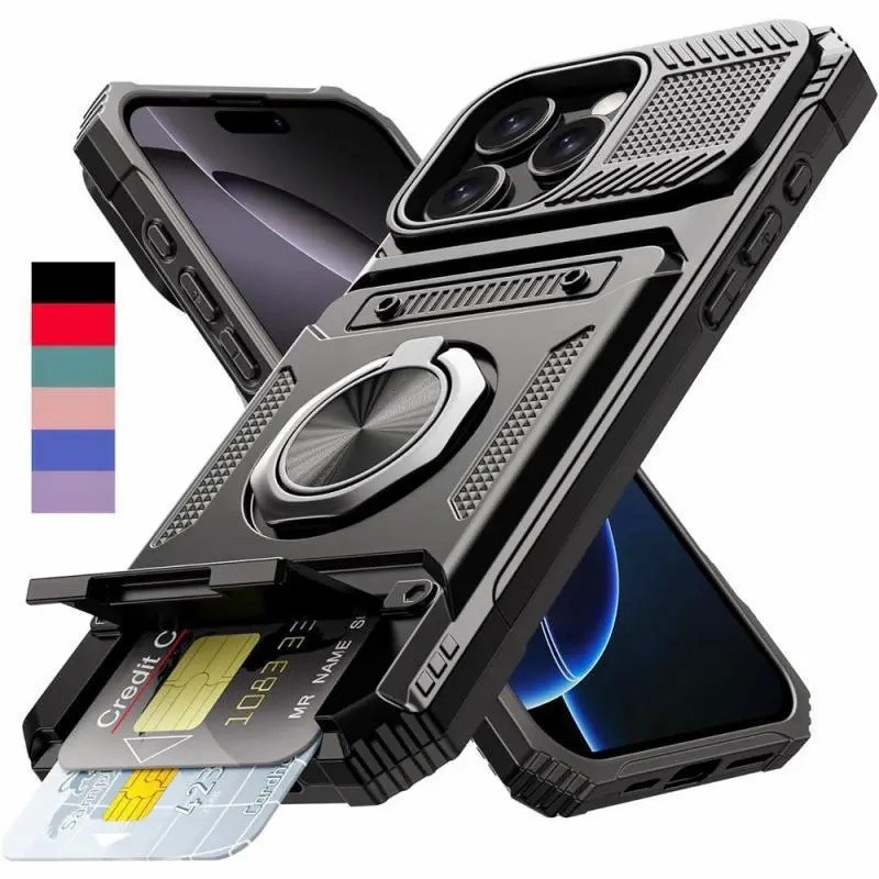 Cardholder phone case with card slots [holds 2 cards] 360° magnetic rotating stand, drop-proof protective wallet phone c