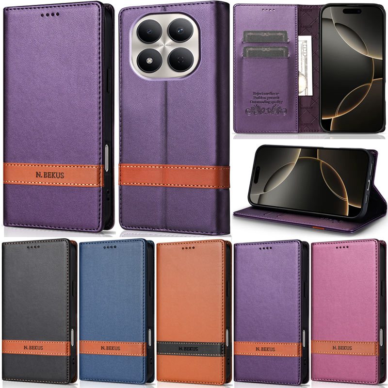 Caixa De Luxo Para Xiaomi 17T 15T 14T Redmi 14C Note 15 14 13 Pro Splice Wallet Soft PU Couro Slot Cartão Capa Flip De P
