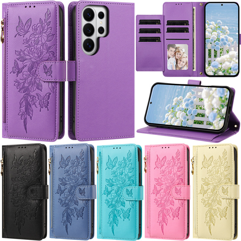 Capa De Luxo Para Samsung Galaxy S25 Ultra S24 S25 FE S23 S22 S22 Plus S23 S25 Edge Zipper Wallet Soft PU Couro Slot Car