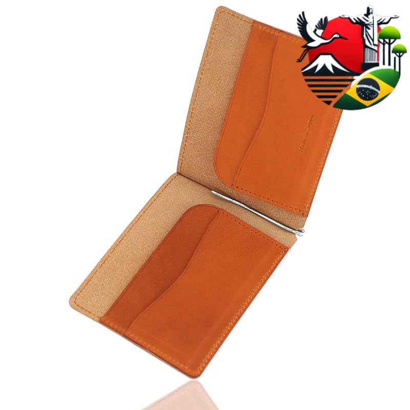 Tochigi Leather Genuine Leather Slim Bifold Money Clip Wallet, Unisex Minimalist Card Case with 2 Slots