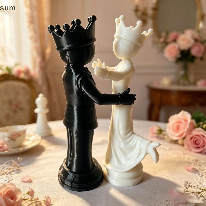 [sum] Estátua De Xadrez Rei Rainha Impressa Em 3D Material Ecológico Ornamento De Mesa Wabi-sabi Decoração De Casa Para