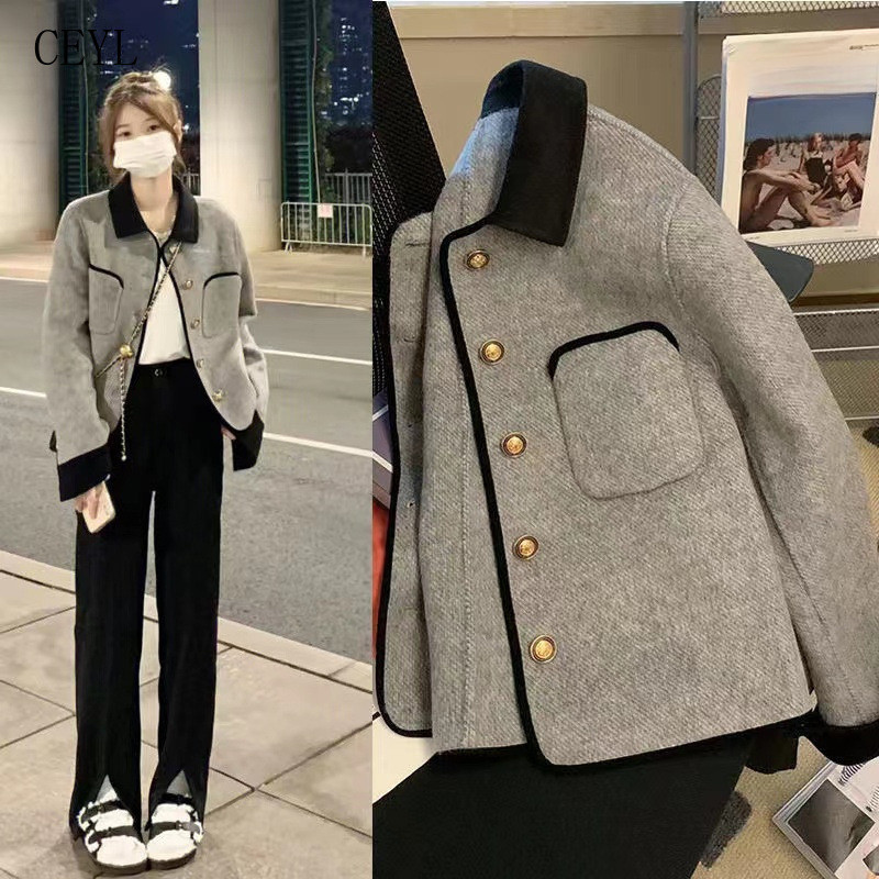 Blazer Feminino S-XXL, Jaqueta Curta de Tweed, Manga Longa, Ajuste Solto, Moda Casual Elegante para Primavera, Outono e