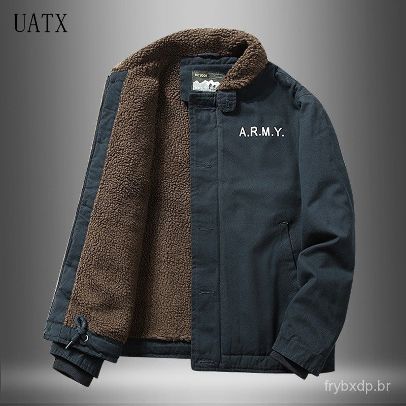 Parka Casual Masculina de Inverno 2026 com Forro de Veludo, Gola Grossa, Corte Solto, Casaco de Algodão para Uso Diário
