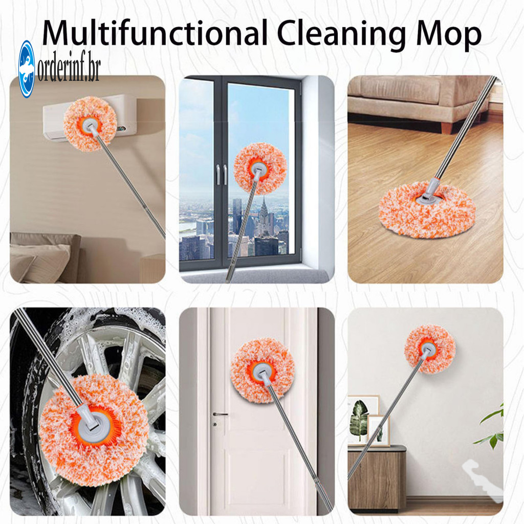 Dust Mop Bathroom Corner 360° Rotatable with Long Extendable Handle – Adjustable Length Retractable Design for Dry We