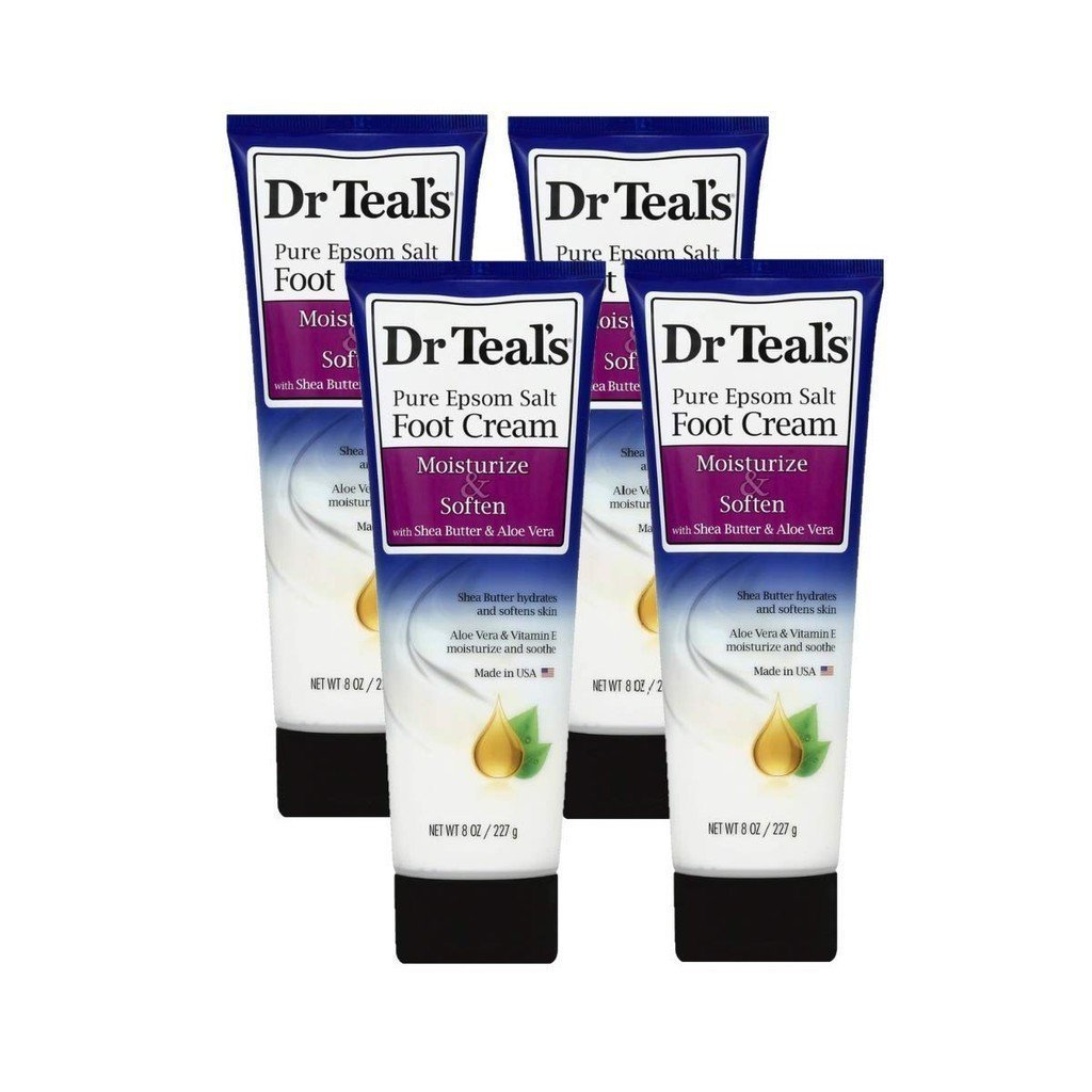 Conjunto de Presente Dr. Teals Pure Epson Salt Foot Cream (4 pacotes, 8 onças cada) - Hidrata e suaviza a pele com ingre