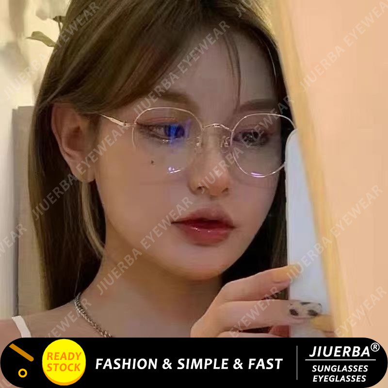 (JIUERBA) Moldura De Óculos Estilo INS Anti-Azul Light Eyeglasses Redonda De Metal Da Moda Coreana Vintage