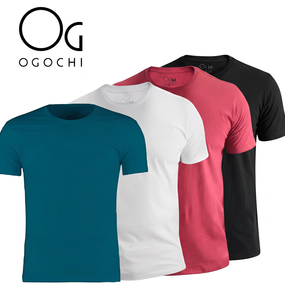Camiseta Ogochi Lisa Masculina Algodão Original Básica Casual Dia a Dia Slim