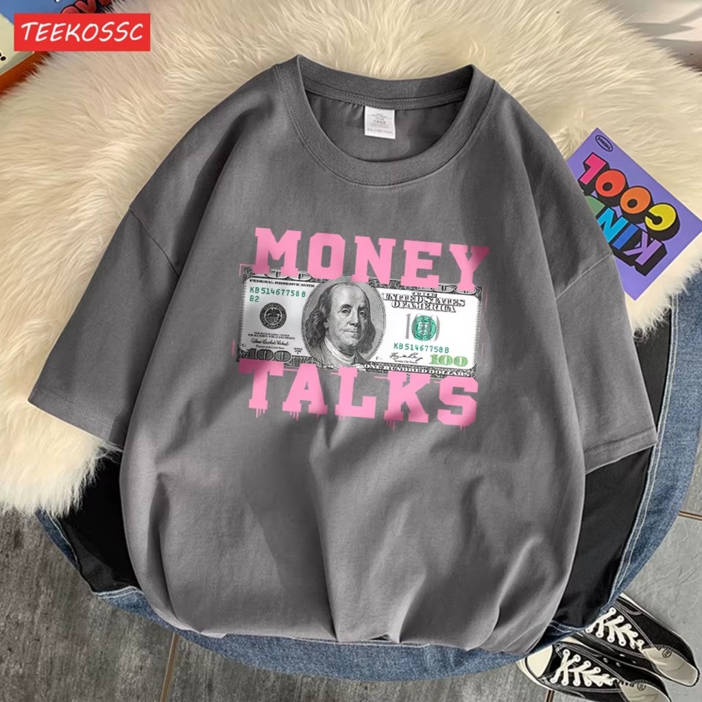 Camiseta Casual Streetwear Descolada Money Talks Dollar Unissex Versátil Dia a Dia