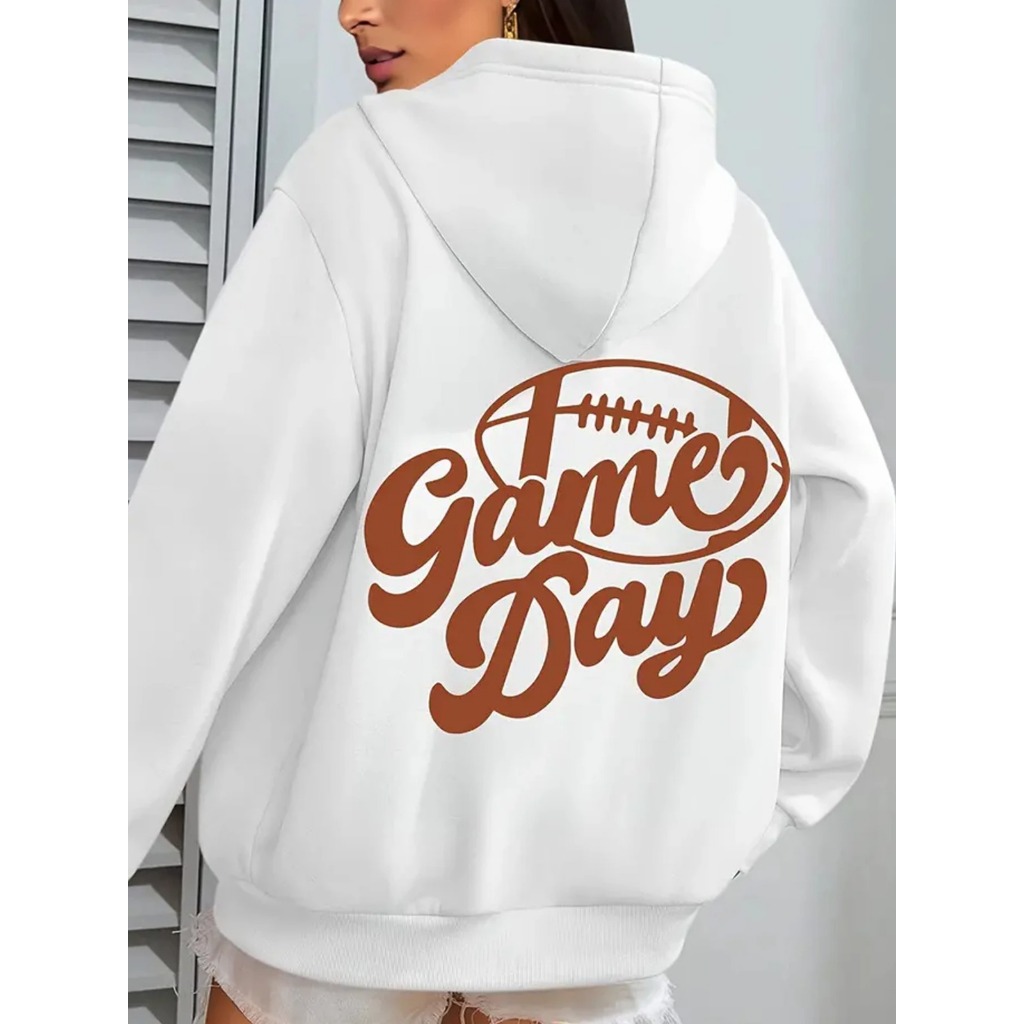 Moletom com estampa para o dia do jogo, tamanho grande, com bolso canguru, cordão e mangas compridas, capuz, blusa de mo