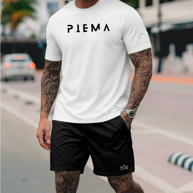 Kit Camiseta E Short Conjunto Masculino Presente Dia Dos pais Namorados Algodão Slim Premium