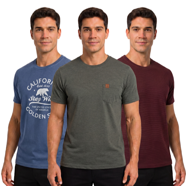Kit 3 Camisetas Masculinas 100% Algodão Premium Basica Confortavel Lisa Estampada Promoção Atacado Barato Dia a Dia