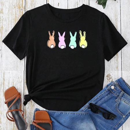 Coelhinho Fofo Dia De Páscoa Camiseta Presente Engraçados kawaii Cami 100% Algodão