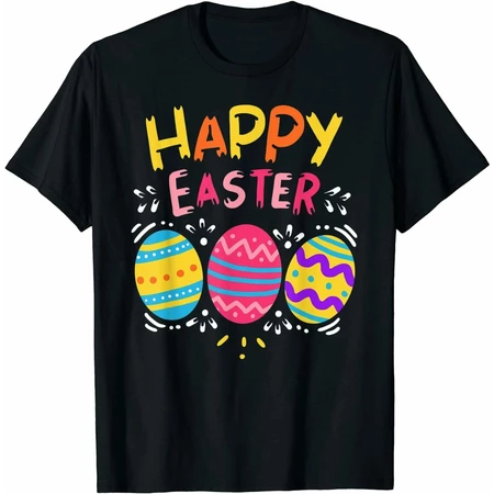 Feliz Dia De Páscoa Colorido Ovo Caça Camiseta Fofa 100% Algodão