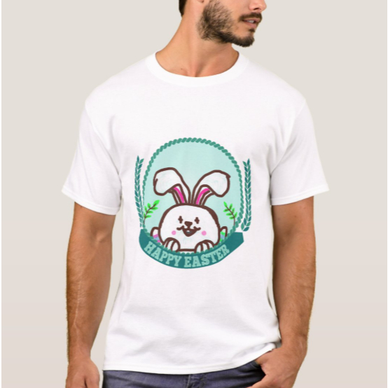 Camiseta Dia da páscoa - Coelhinhos e Ovos Rosto Do COelho Fofo 100% Algodão