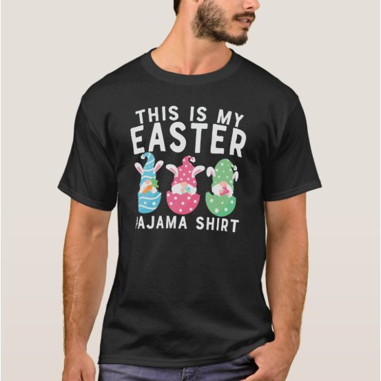 Camiseta Dia da Páscoa Bonita Este É O Meu Pajama Páscoa 100% Algodão
