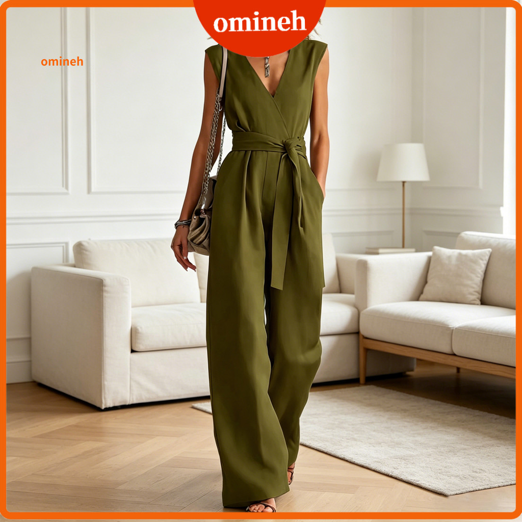 Comfortable Jumpsuit Girls' Casual Women’s Sleeveless Tie Waist Wide Leg Romper Summer V Neck One Piece Overalls Light