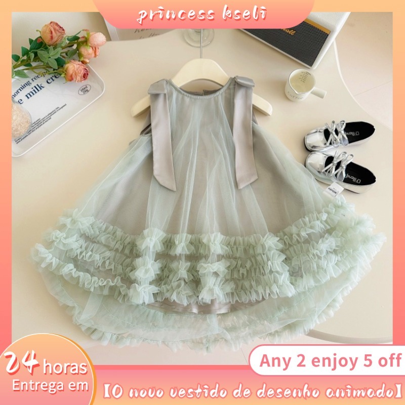 PRINCESSKESLI Vestido Summer Flower Girls Sleeveless Sweet Wedding Princess Baptizado Rose