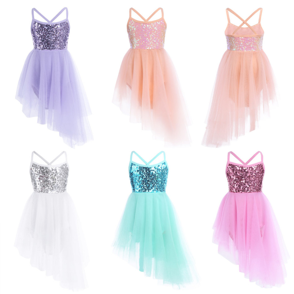 MSemis Kids Girls Sleeveless Sequins Tulle Ballet Dance Gymnastics Leotard Dress