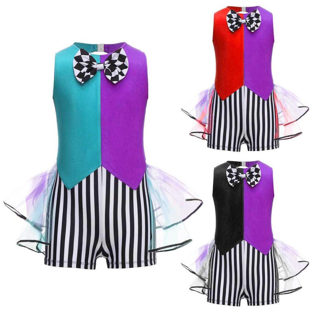 inhzoy Girls Mad Hatter Costume Fairytale Tea Party Dress Sleeveless Stripes Checkerboard Bow Knot Tutu Bodysuit