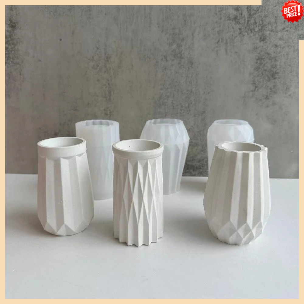 Molde De Vaso De Resina De Silicone Alto Facetado-Kit De Fabricação Flores Epóxi De Cristal DIY Para Decoração Geométric