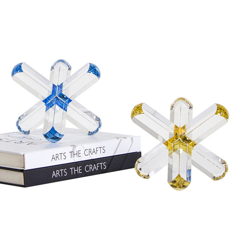 Modern minimalist crystal cross block ornament, Italian light luxury style, geometric art decoration for bookshelves in
