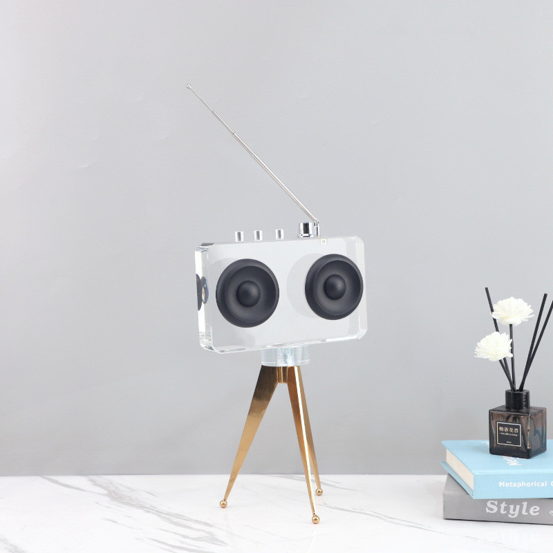 Modern minimalist geometric three-legged crystal radio decorative player art ornament for TV cabinet home decoration