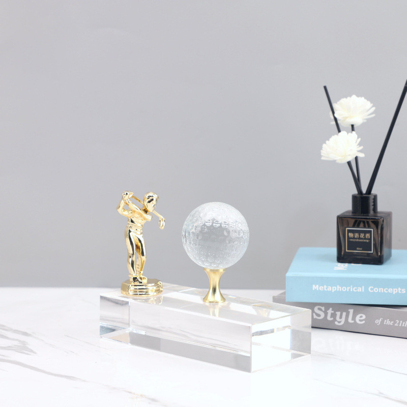 ZXMR Modern minimalist geometric crystal golfing figurine sculpture art ornament for living room entrance home decoratio