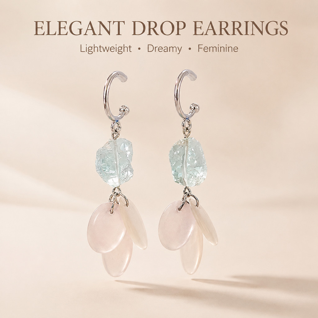 New Chinese-style faux mother-of-pearl disc tassel earrings, Korean-style fresh blue crystal925 Silver Needle Geometric