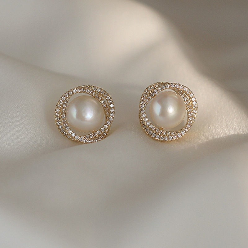 Vintage Zirconia Pearl Earrings Elegant Geometric Shiny Crystal For Women's Sophisticated Look