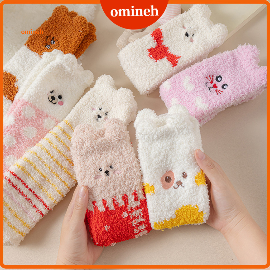 Thermal Insulation Socks Coral Velvet Fluffy Winter Crew for Women – Cute Embroidery Thick Fuzzy Plush Warm Sleep Home