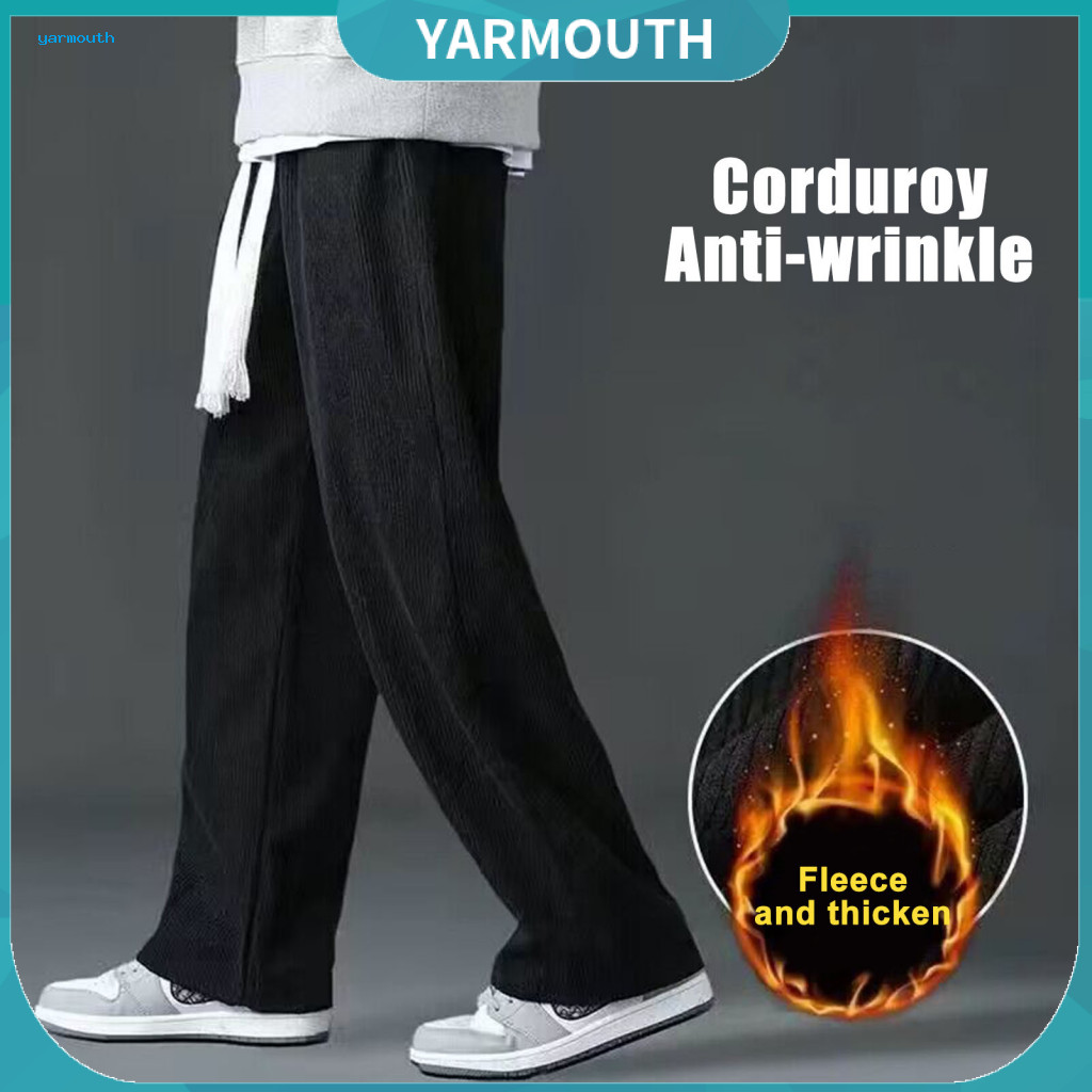 Women Straight-leg Velvet Pants Elastic Waist Drawstring Men's Corduroy Wide Leg Thick Plush Lined Casual Street Style f