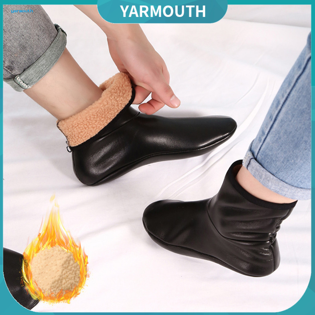 Faux Leather Thermal Socks Velvet Lined 1 Pair Winter Waterproof Surface Thick Plush-lined Warm Floor Anti-fouling Home