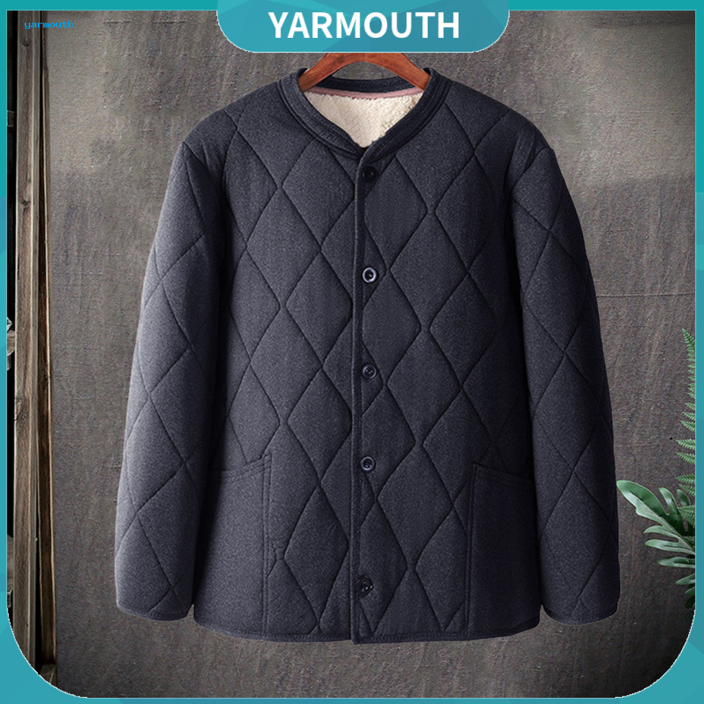 Comfortable Cotton-padded Jacket Men Loose Coat Men's V-neck Long Sleeve Windproof Single Breasted Thick Velvet Lined Wa