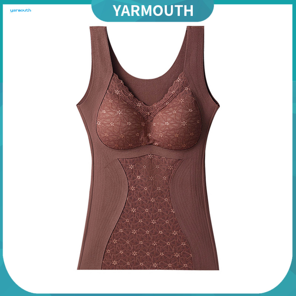 Women Solid Color Vest Double-sided Brushed Velvet Women’s Thermal with Chest Pads Thick Base Layer Stretchy V Neck La