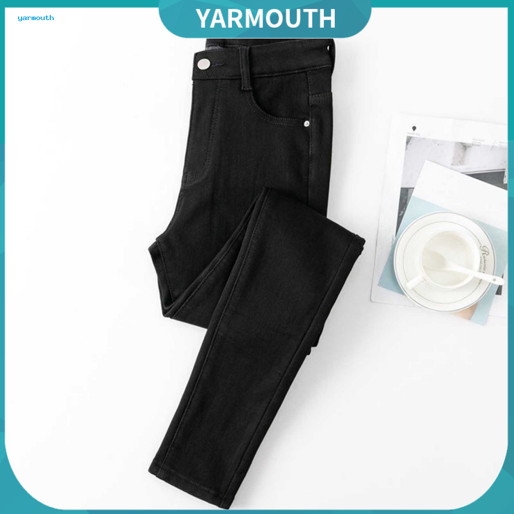 High-waist Denim Trousers Cotton Blend Jeans Women’s Winter Plush Velvet Lined High Waist Slim Fit Thick Warm Pencil P